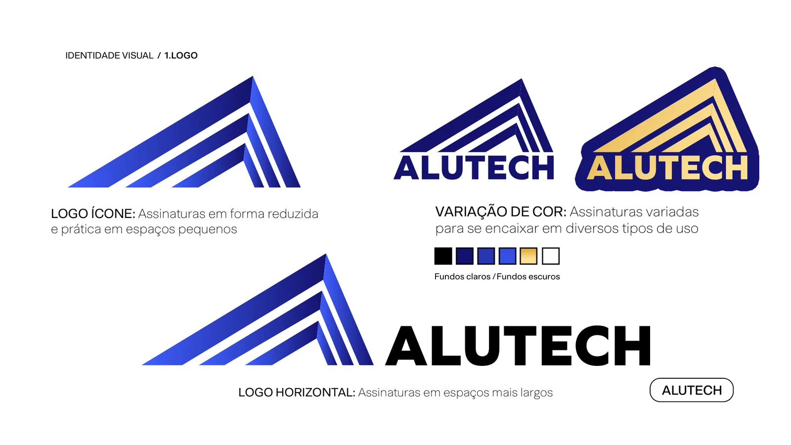 Versões ícone, horizontal e variações de cor do logotipo