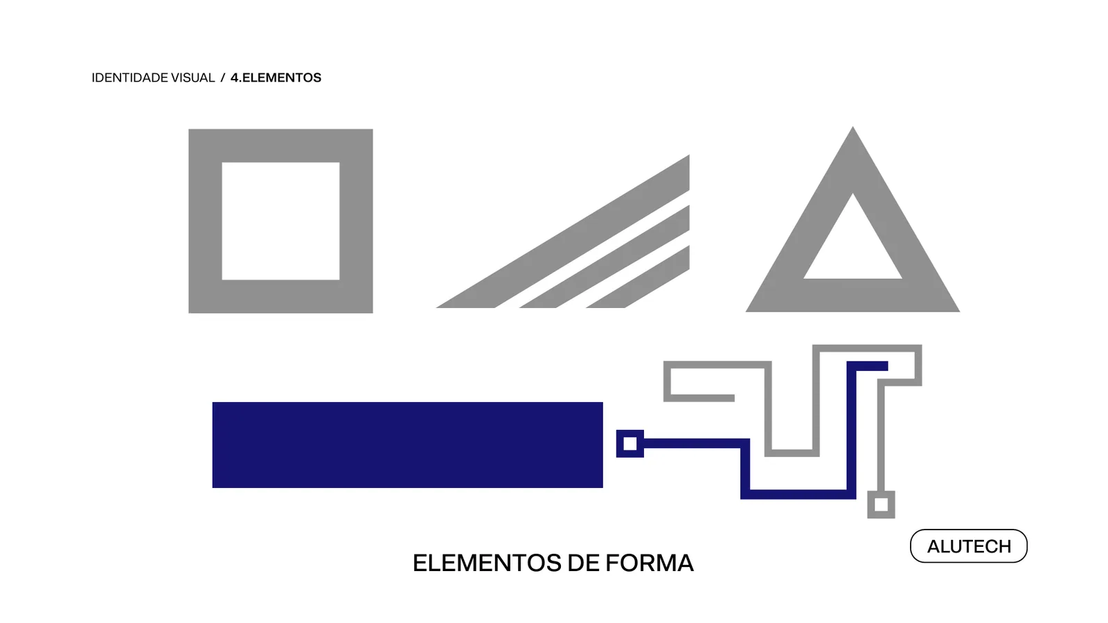 Elementos de forma: quadrado, faixas e triângulo vazados