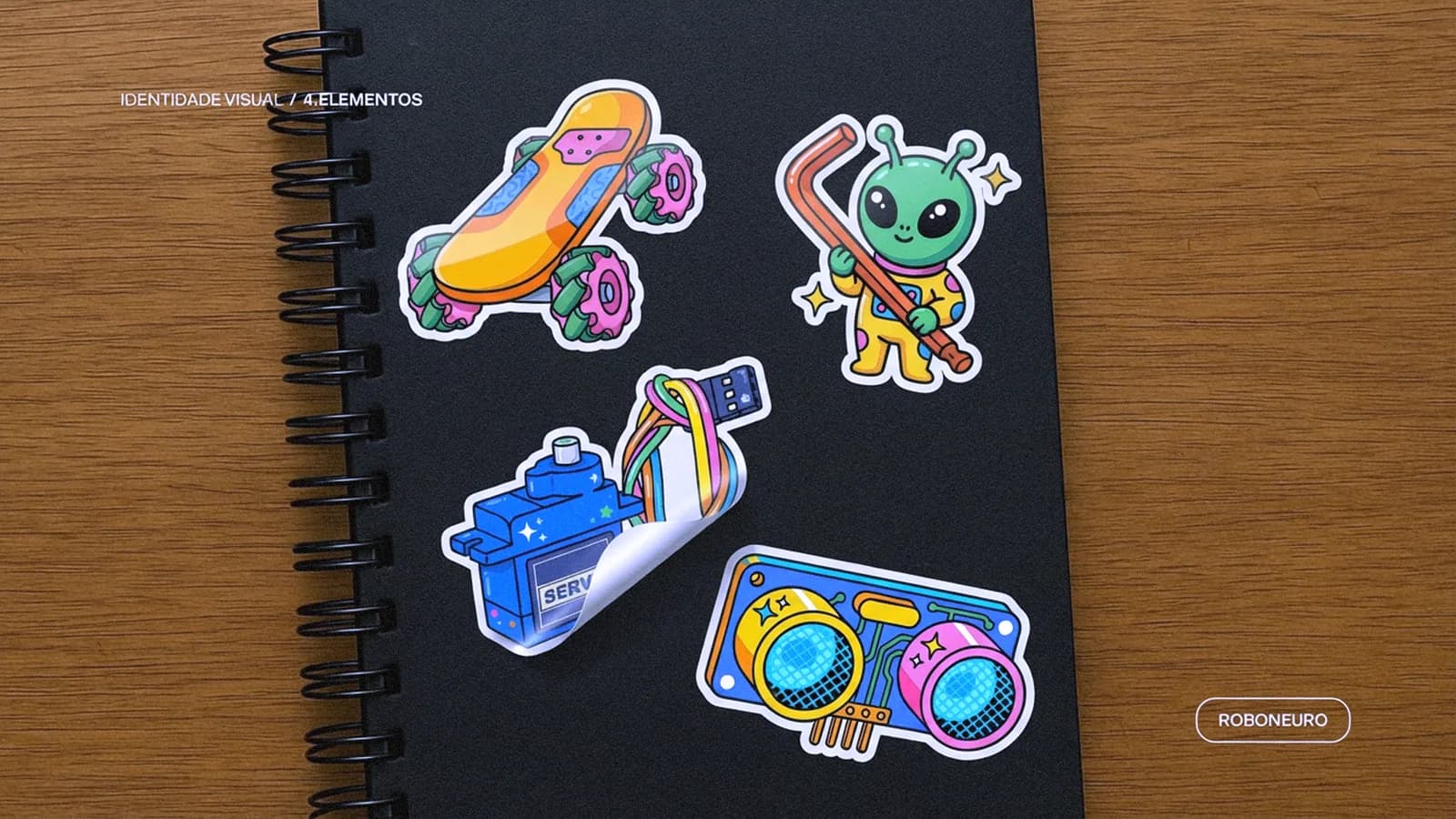 Stickers aplicados num caderno